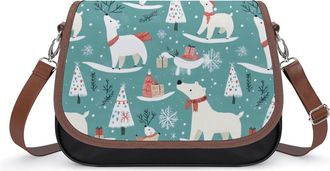 Generic Christmas Polar Bear Small Womens Crossbody Bags Shoulder Handbag with Adjustable Strap for Travel
