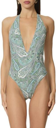 AFRM Sardina One-Piece Swimsuit in Aqua Paisley at Nordstrom, Size X-Large