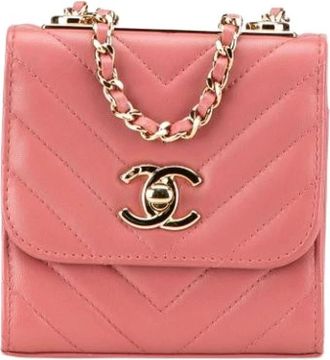 Chanel Pre-owned Chevron Mini Crossbody - Dames - Vintage Mini Tas - Roze - ONE Size - Leer - Vintage