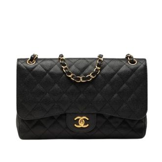 Chanel Pre-owned Quilted Caviar Double Flap Shoulder Bag - Dames - Pre-owned - Zwart - Maat: ONE Size Leer