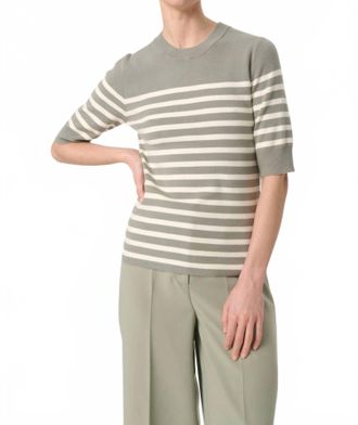 Soaked In Luxury Spina Slim Fit Crew Neck Pullover Sweater In Shadow With White Stripe