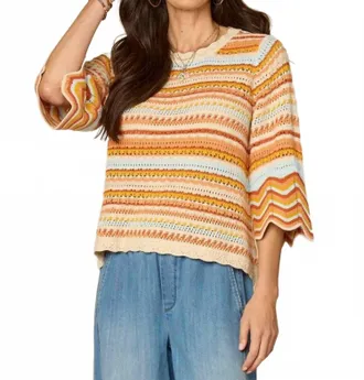 Democracy Crochet Stripe Bell Sweater In Multicolor