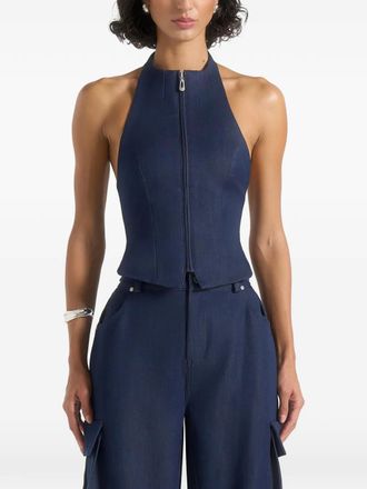 Mani&egrave;re De Voir zip-fastening halterneck top - Blue