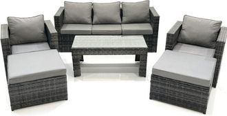 Fimous Fimous 7 Seater Rattan Garden Furniture Set Outdoor Lounger Sofa with Coffee Table 2 Armchair 2 Big Footstools Dark Grey Mixed