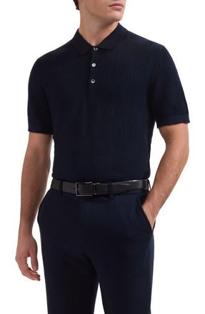 Bugatchi Checkerboard Stitch Polo Sweater in Navy at Nordstrom, Size Xx-Large