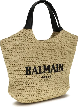 Balmain Womens Mini Crochet Tote Bag Naturel - Noir Viscose Shoulder