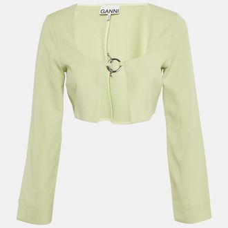 Ganni Ganni Mint Green Stretch Knit Crop Cardigan XS