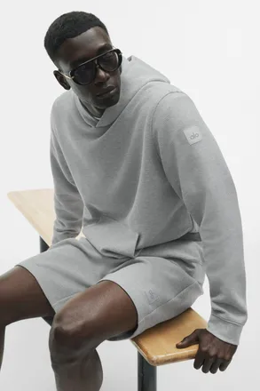 Alo | Waffle Lounge Hoodie in Athletic Heather Grey, Size: Medium