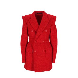 Balenciaga Double-Breasted Wool Blend Blazer - Red