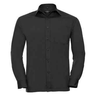Russell Athletic Russell Collection Heren Poplin Easy-Care overhemd met lange mouwen (Zwart)