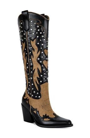 Azalea Wang Kalpana Knee High Western Boot in Black Multi at Nordstrom, Size 8.5