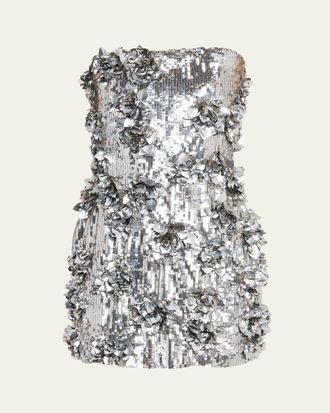 Halston Heritage Leela Strapless Floral Applique Sequin Mini Dress