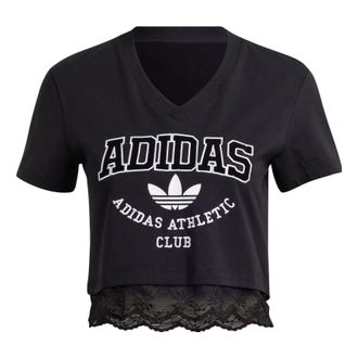 adidas (WMNS) adidas Originals Cropped Lace Trim T-shirt Black IL2417
