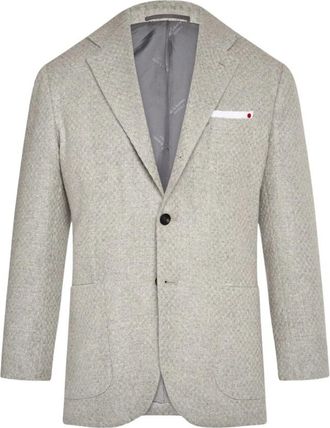Kiton Cashmere Single-Breasted Jas - Heren - Blazers - Grijs - 2XL - Linnen - Jassen