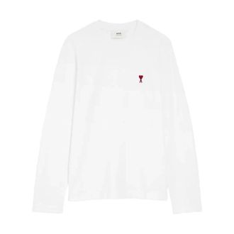 Ami Long Sleeve T-Shirts, male, White, XS, Casual Cotton Tee