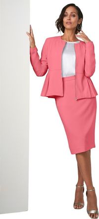 Jessica London Collarless Peplum Skirt Suit in Tea Rose at Nordstrom, Size 24