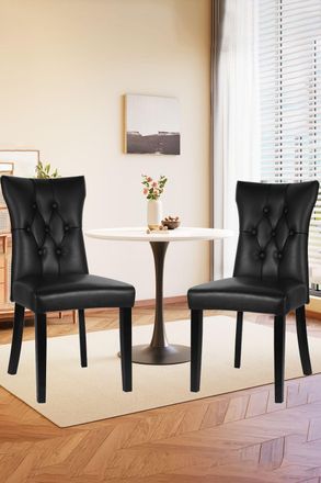 Living and Home 3-piece Set of Round Dining Table & 2 PU Leather Dining Chairs Coffee Table Set in Black