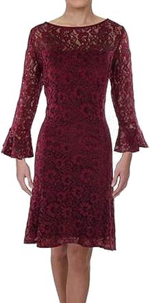 American Living Womens Ruffled Lace Dress In Wine