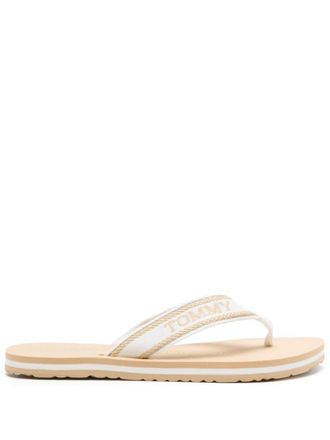 Tommy Hilfiger logo-jacquard striped flip flop - women - Rubber/Lurex/Polyester/Lurex/Polyester - 37 - White