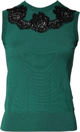 Dolce & Gabbana Womens Green Wool Lace Detail Sleeveless Tank Top Virgin Cotton Nylon