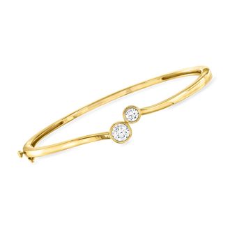 Ross-Simons Lab-Grown Diamond 2-Stone Bypass Bangle Bracelet in 18kt Gold Over Sterling