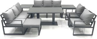 Fimous Fimous Garden Sofa Set Aluminium Furniture Rising Dining Tabe Set with 2 Chair Big Footstools 2 Side Tables Dark Grey