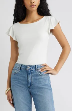 Open Edit Flutter Sleeve Top in Ivory at Nordstrom, Size Xx-Small