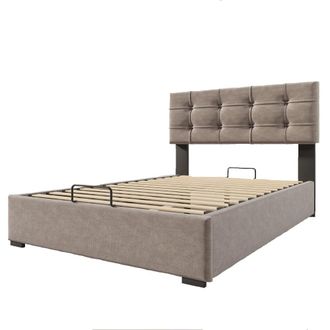 Urban Meuble Cama con almacenaje estructura de metal terciopelo gris 90x200cm