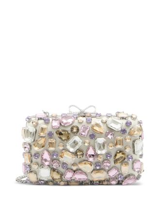 Self Portrait crystal-embellished clutch bag - White