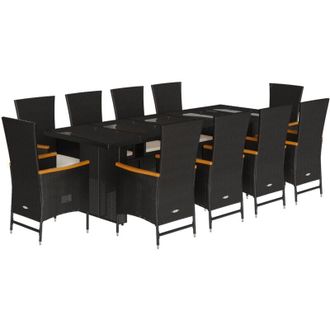 vidaXL Set De Comedor Jard&iacute;n 11 Pzas Con Cojines Rat&aacute;n Sint&eacute;tico Negro Vidaxl