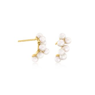 Ross-Simons 3-4mm Cultured Pearl Cluster Earrings in 18kt Gold Over Sterling