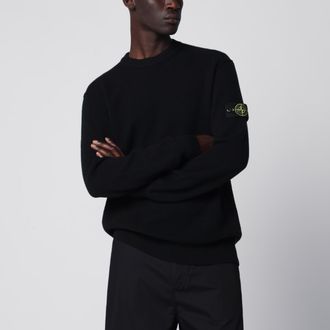 Stone Island Maglione girocollo nero in lana