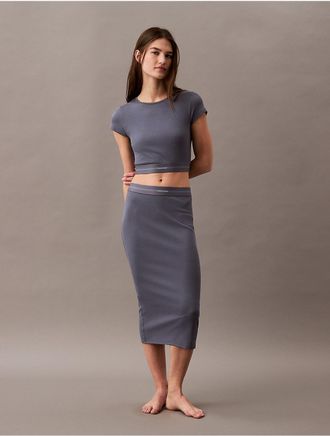 Calvin Klein Womens Cotton Stretch Rib Skirt - Blue - XL