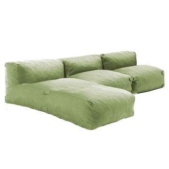 Oviala Mueble de jard&iacute;n modular de 3 plazas con chaise longue verde cactus