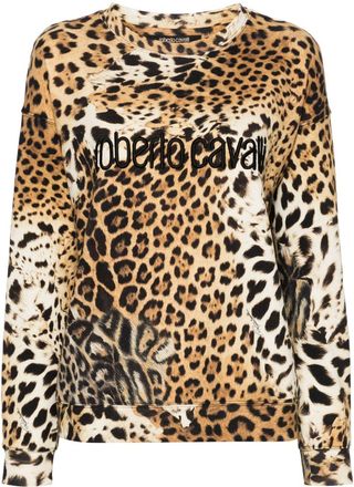 Roberto Cavalli Jaguar Skin-print cotton sweatshirt - women - Cotton - L - Neutrals