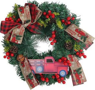 OEM Corona Navide&ntilde;a Con Forma De Cami&oacute;n Rojo Con Bayas, Pi&ntilde;as Y Campanas - (rojo)