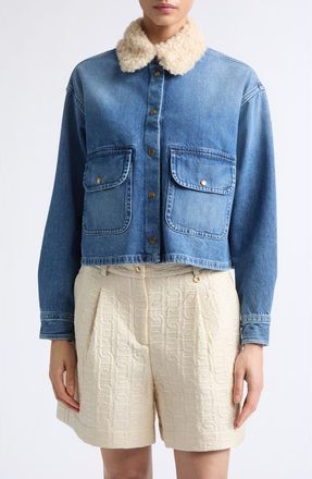 Moncler Faux Shearling Collar Denim Jacket in Blue at Nordstrom, Size 40