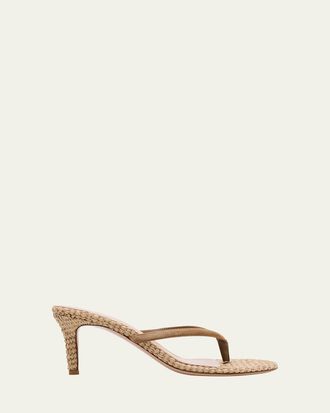 Gianvito Rossi Suede Raffia Heeled Thong Sandals