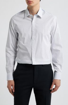 Daniel Hechter Paris Modern Fit Neat Floral Print Cotton Dress Shirt in White at Nordstrom, Size 14.5