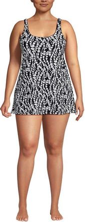 Lands End Scoop Neck Mini Swim Dress One Piece Swimsuit in Deep Sea Navy/white Lilies at Nordstrom, Size 3X