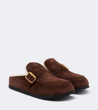 Prada Mules de ante con borrego