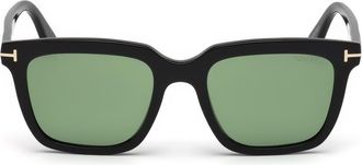 Tom Ford 56mm Round Sunglasses in Shiny Black /Green at Nordstrom Rack