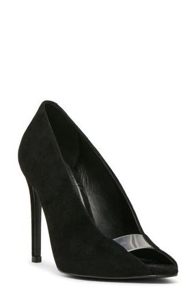 Steve Madden Santino Peep Toe Pump in Black Suede at Nordstrom, Size 7.5