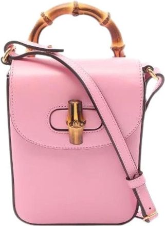 Gucci Pre-owned Bamboo Leren 2way Handtas - Dames - Vintage Schoudertas - Roze - ONE Size - Leer - Vintage