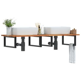 Berkfield Home Basin Shelf Wall Mounted Steel & Solid Wood Acacia in Brown