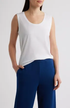 Eileen Fisher Scoop Neck Organic Cotton Tank in White at Nordstrom, Size X-Large