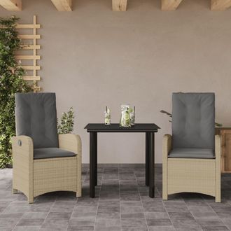 vidaXL Set Comedor De Jard&iacute;n 3 Pzas Con Cojines Rat&aacute;n Sint&eacute;tico Beige Vidaxl