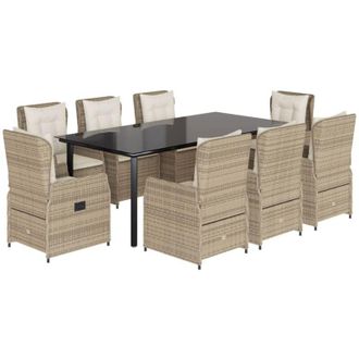 vidaXL Set Comedor De Jard&iacute;n 9 Pzas Con Cojines Rat&aacute;n Sint&eacute;tico Beige Vidaxl