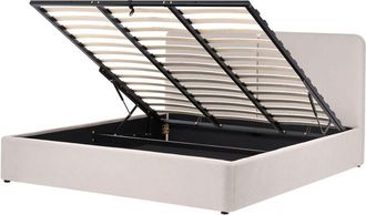 Beliani Cama Con Almacenaje Elegante Con Cabecero Tapizado En Tela Base Elevable Somier De L&aacute;minas Beige 180 X 200 Cm Arbois