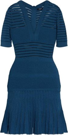 Balmain V-hals Jurk - Dames - Kleedjes - Blauw - XS - Leer - Kleedjes
